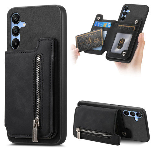 Samsung Galaxy A16 5G Retro MagSafe Zipper Wallet Card Bag Back Phone Case - Black